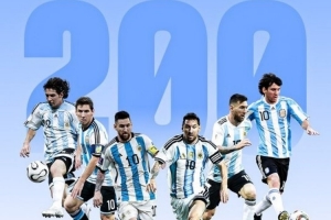 FIFA晒梅西数据：国家队200场，世界杯27场，赛事并列最佳射手配图